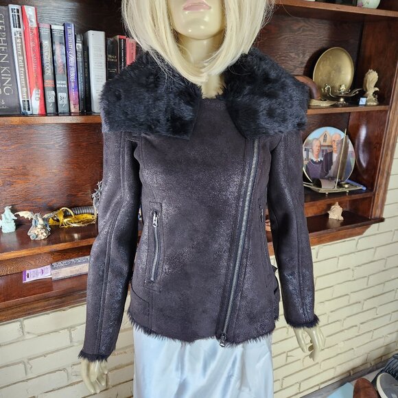 Like New Armani Exchange Fur Lined Moto Jacket Coat Small - Picture 2 of 9